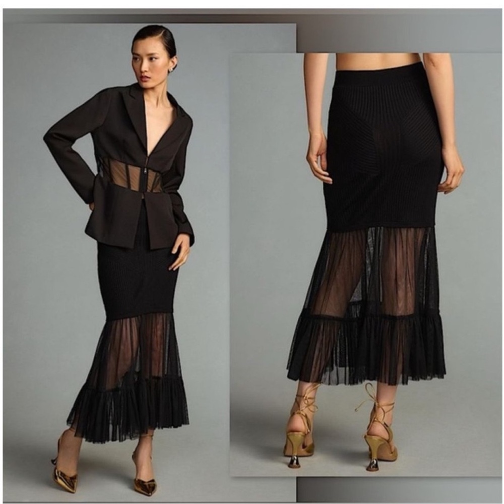 Anthropologie Elegant Black Midi Dress with tulle